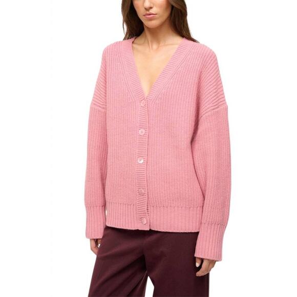 Staud Matilde Shaker Knit Cardigan in Damask Pink M - Picture 1 of 3